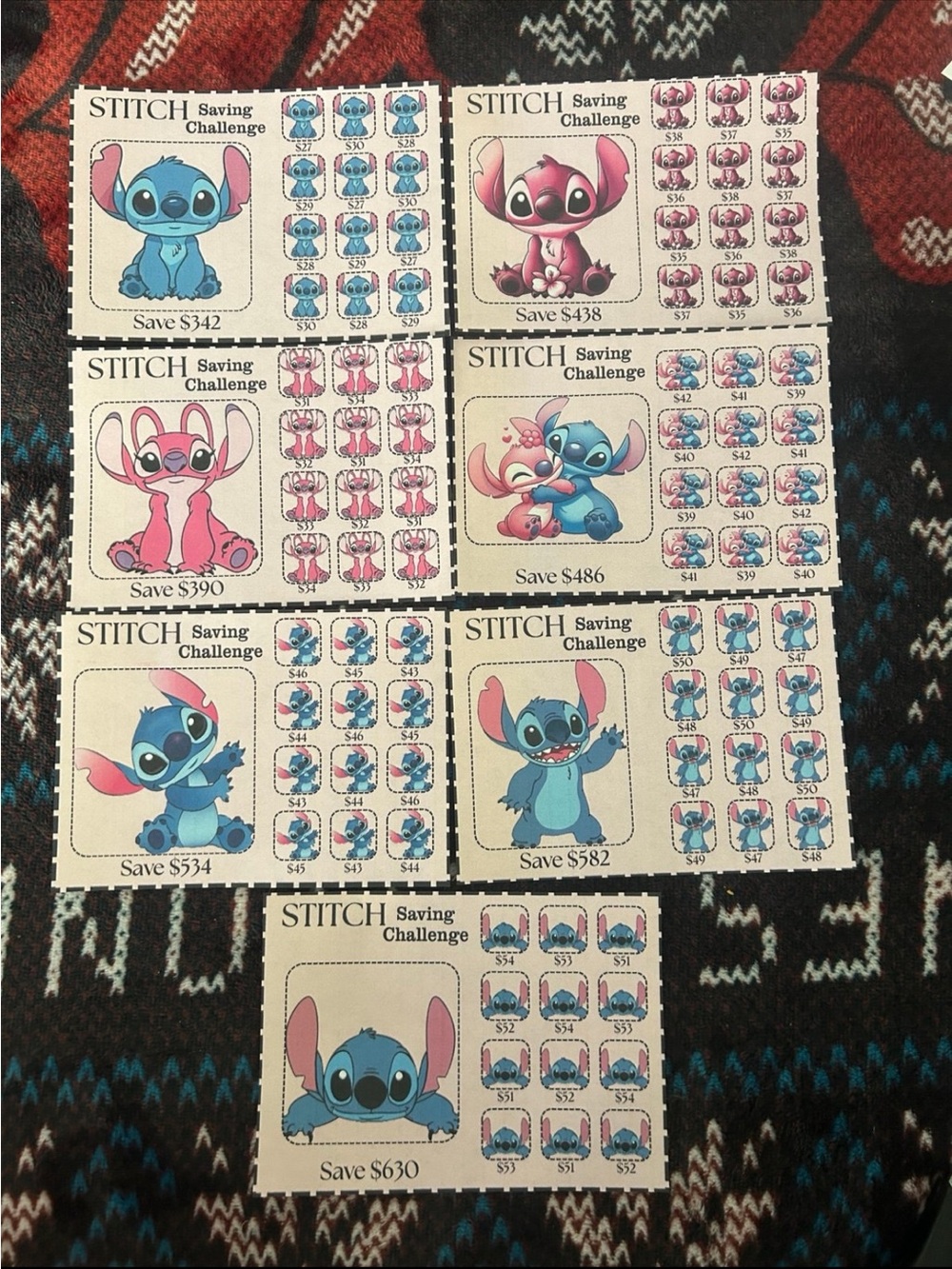 Stitch Saving Challenge Sticker Sheets - Blue & Pink Stitch Designs